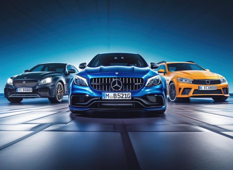 Three modern cars parked side by side